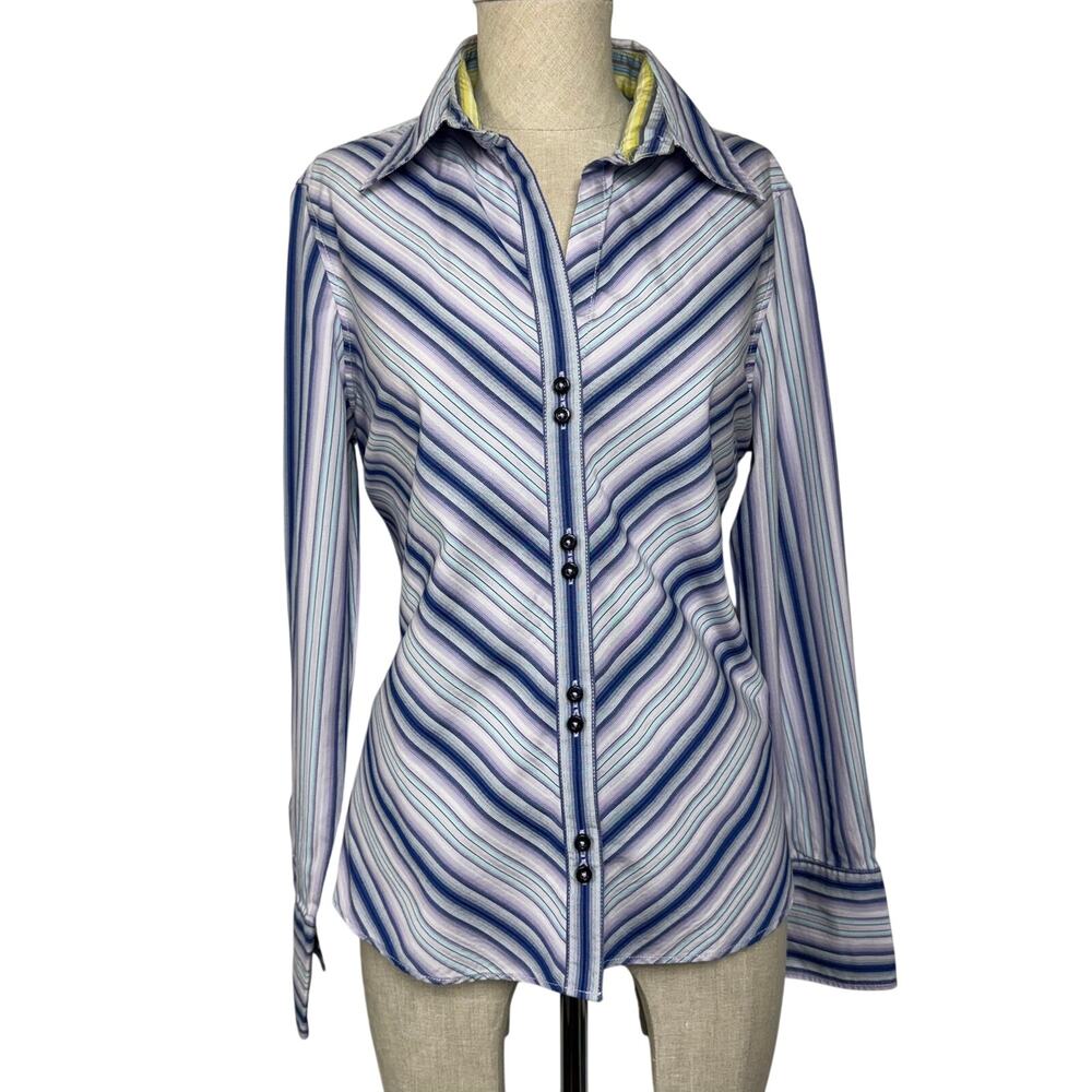 Tommy Hilfiger Stripe Button Up Shirt Y2K Vintage Blue Purple Womens Large